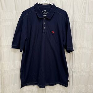 Tommy Bahama Supima Cotton Polo Shirt Navy Blue Mens Large Short Sleeve